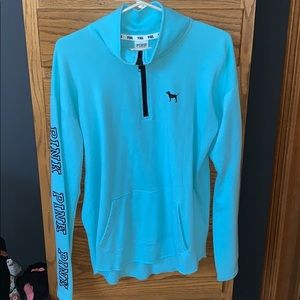 Bright light blue quarter zip pull over